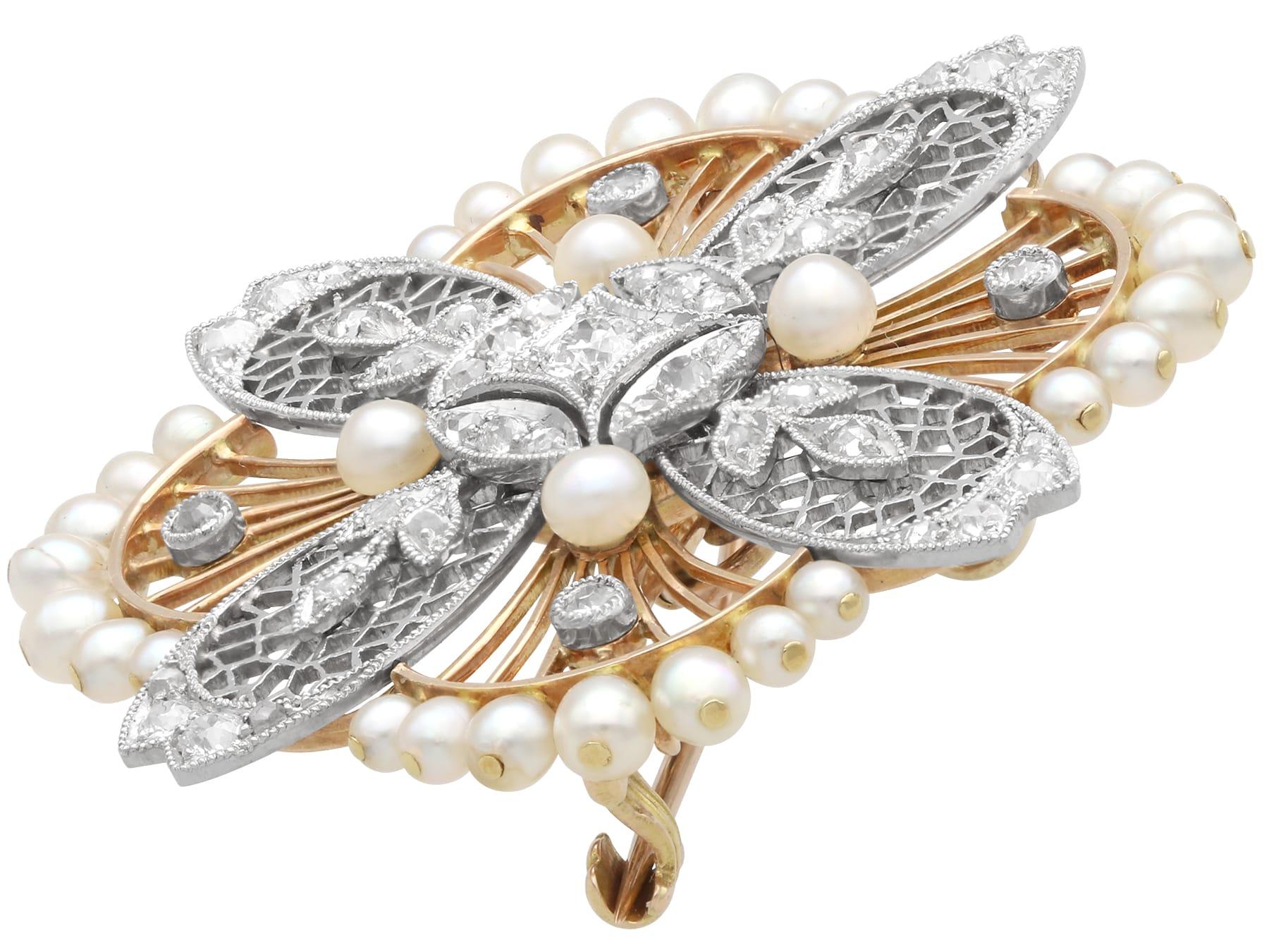 Ciondolo e spilla in oro rosa 9k con perle antiche e diamanti da 0,77 carati, CIRCA 1910 in vendita 3