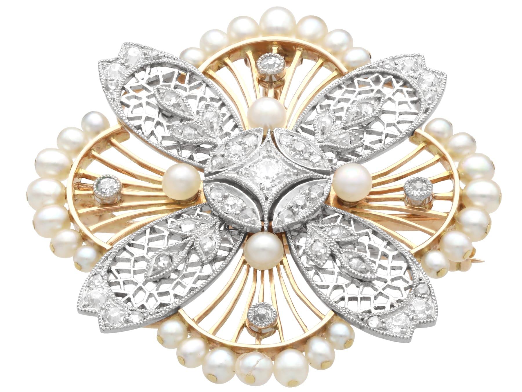 Ciondolo e spilla in oro rosa 9k con perle antiche e diamanti da 0,77 carati, CIRCA 1910 in vendita 4