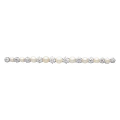 Antique Pearl and 1.01 Carat Diamond 15k White Gold Bar Brooch