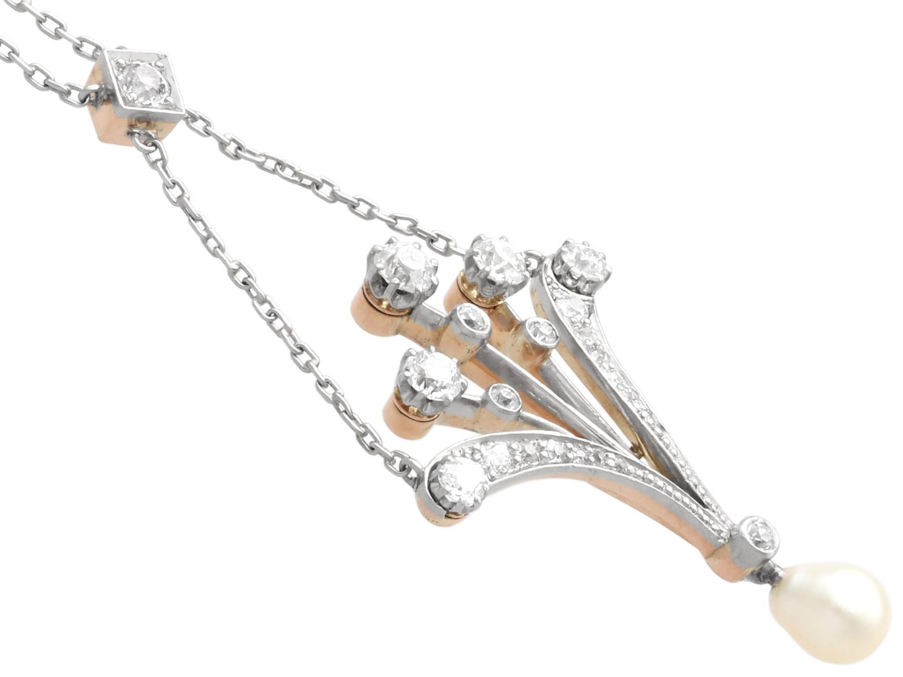 Ciondolo in oro rosa 14k con perla antica e diamante da 1,18 carati, CIRCA 1930 in vendita 1