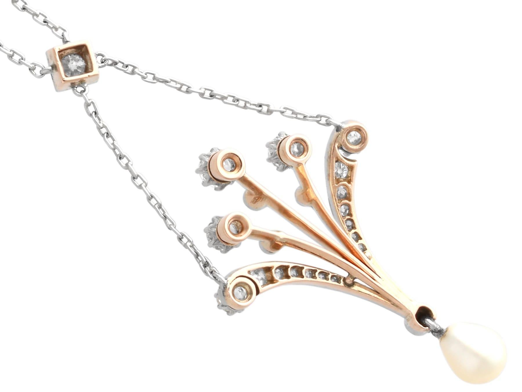 Ciondolo in oro rosa 14k con perla antica e diamante da 1,18 carati, CIRCA 1930 in vendita 2