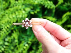 Antique Pearl and 1.62 Carat Diamond 15k Yellow Gold Bar Brooch Circa 1900