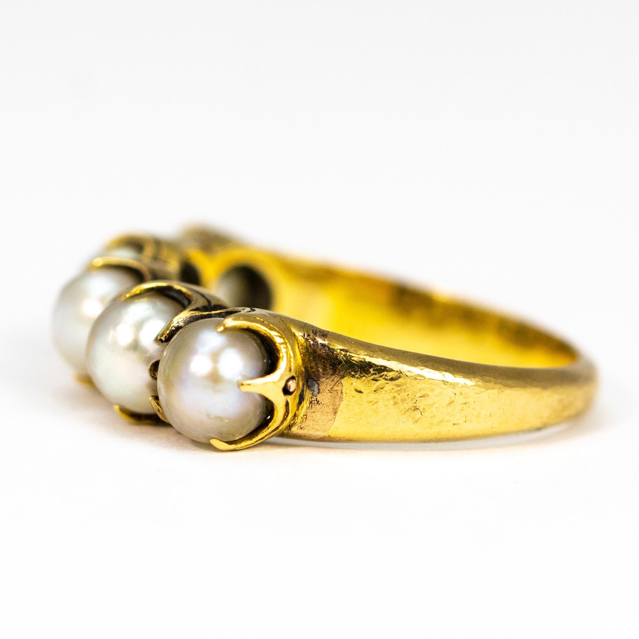 Edwardian Antique Pearl and 18 Carat Gold Five-Stone Ring