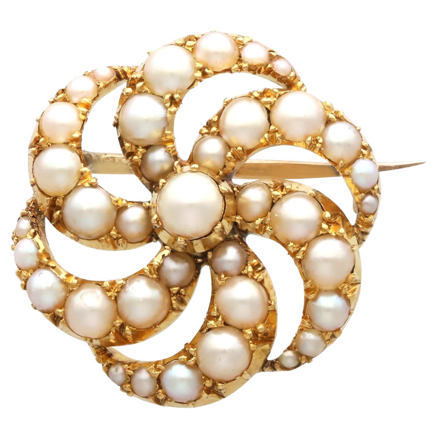 Antique Pearl and 18k Yellow Gold Brooch Circa 1890