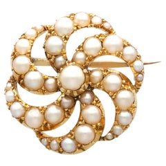 Antique Pearl and 18k Yellow Gold Brooch Circa 1890