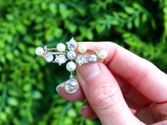 Antique Pearl and 3.54 Carat Diamond 9k Yellow Gold Brooch Circa 1910