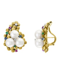 Antique Pearl and Brushed Gold Necklace and Earring Suite, Bridal 18 Karat Gold