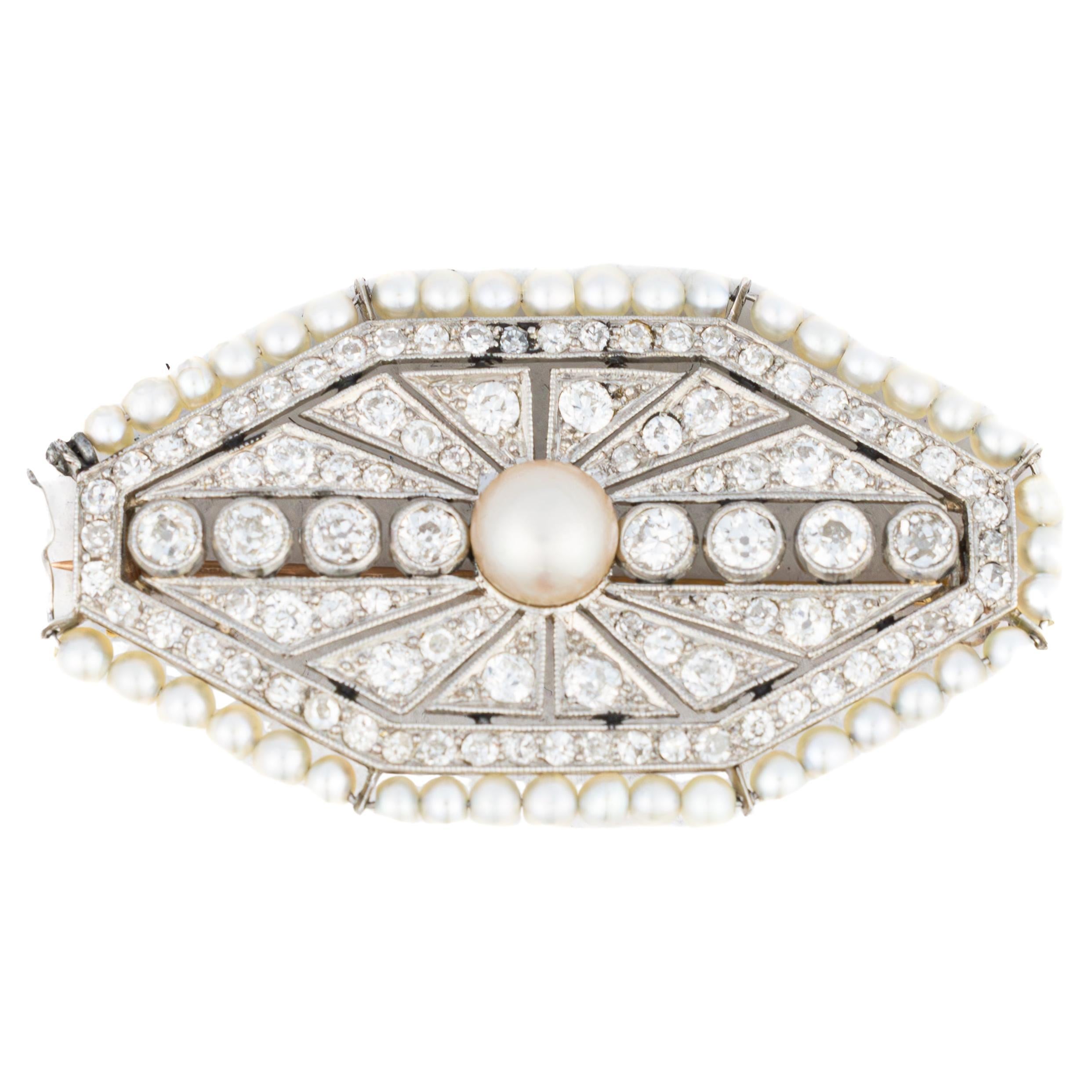 Antique Pearl and Diamond Brooch