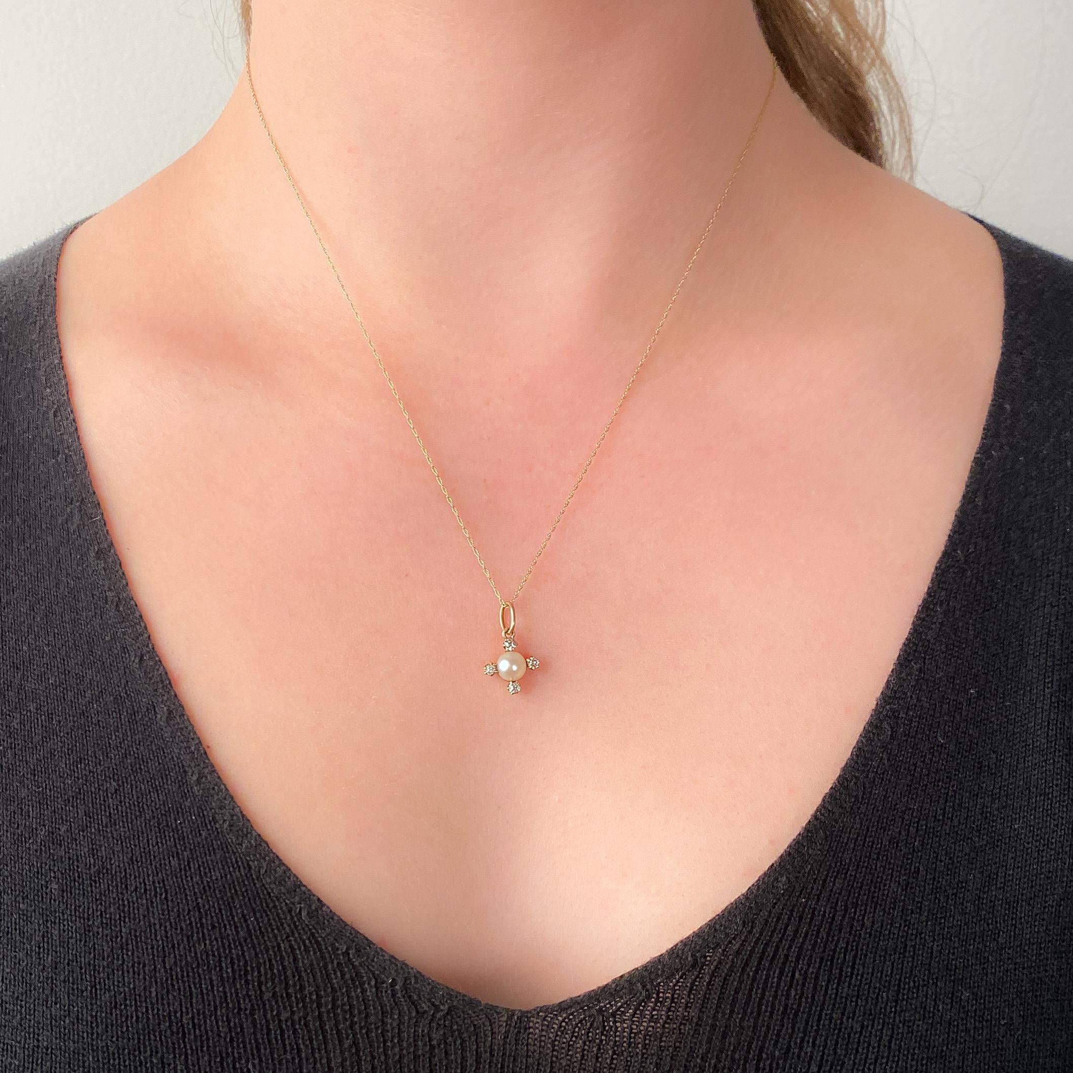 Ball Cut Antique Pearl and Diamond Charm of 18k Gold For Sale