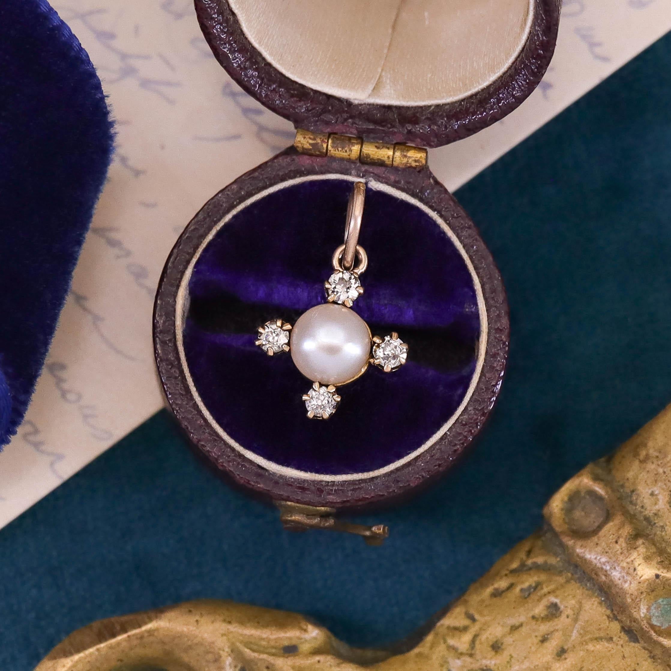 Women's Antique Pearl and Diamond Charm of 18k Gold For Sale