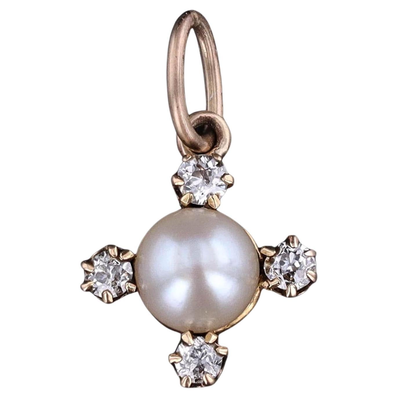 Antique Pearl and Diamond Charm of 18k Gold For Sale