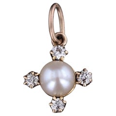 Antique Pearl and Diamond Charm of 18k Gold