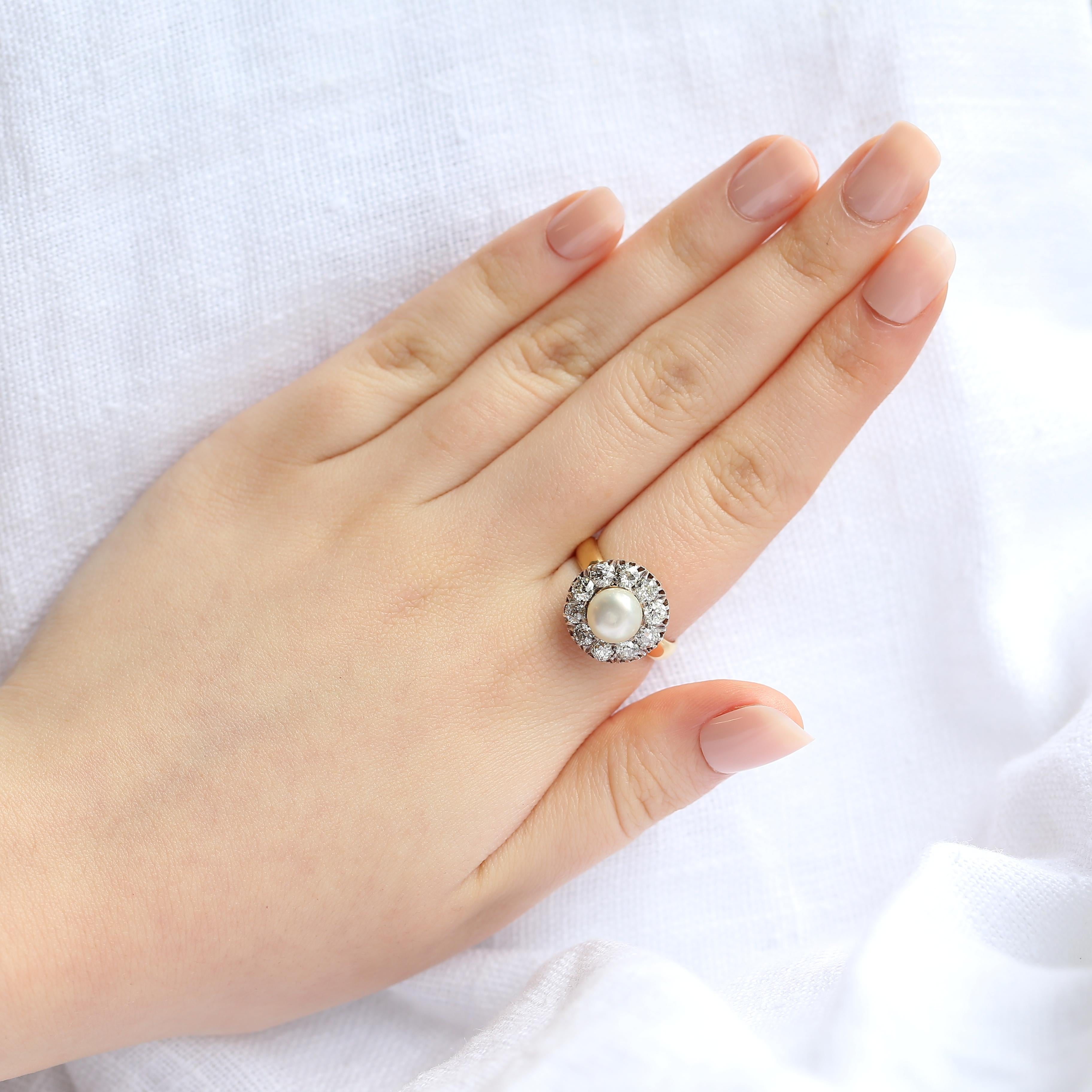 Antiker Perlen- und Diamant-Cluster-Ring im Zustand „Gut“ im Angebot in London, GB