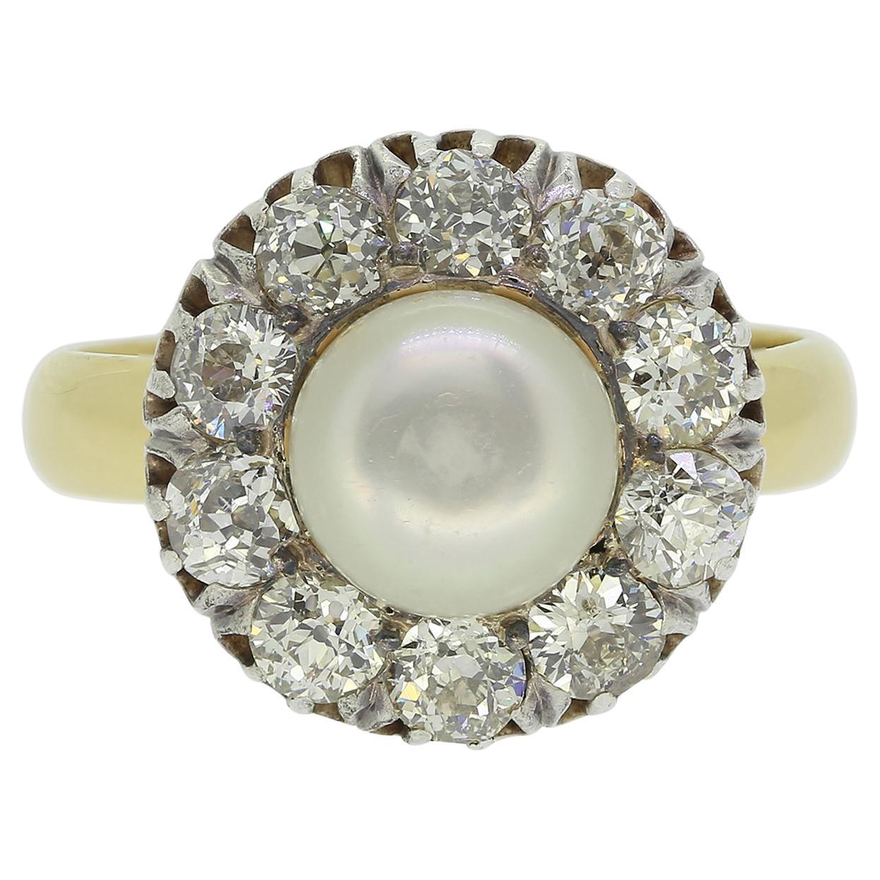 Antique Pearl and Diamond Cluster Ring