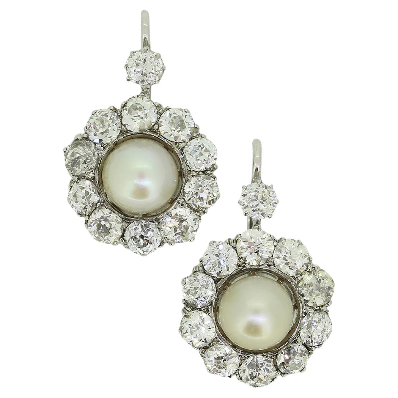 Antique Pearl and Diamond Drop Earrings