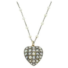 Antique Pearl and Diamond Heart Locket Necklace