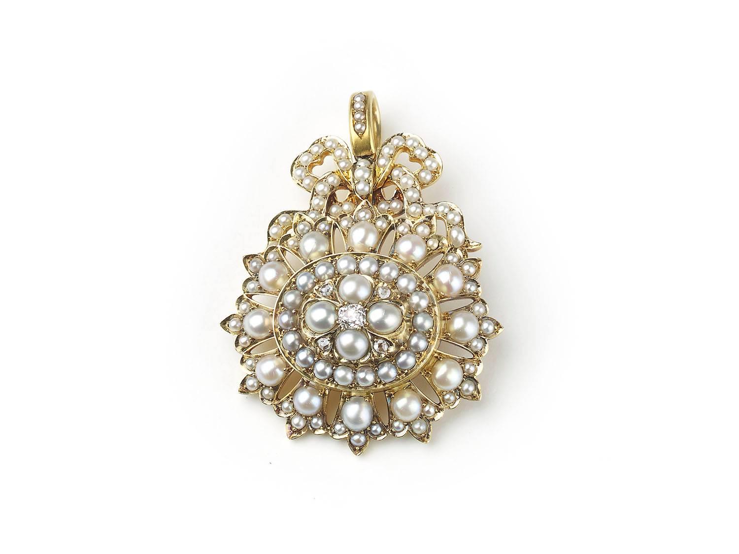 Victorian Antique Pearl and Diamond Pendant