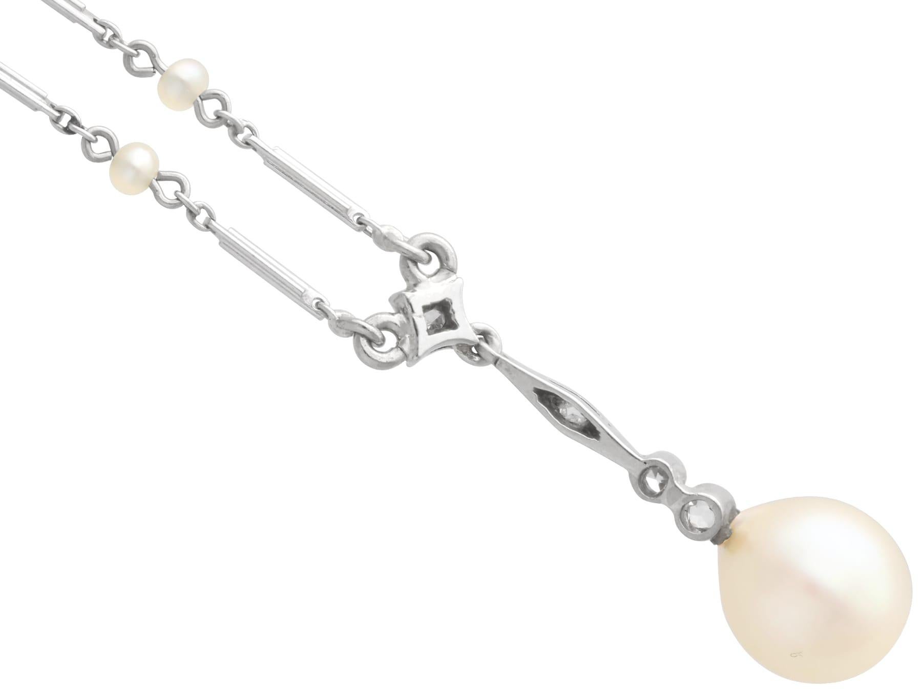 Pendentif antique en platine avec perles et diamants en vente 1