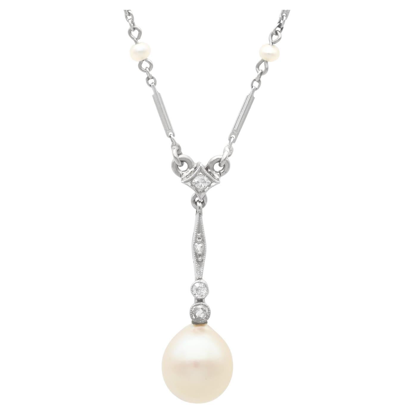 Pendentif antique en platine avec perles et diamants