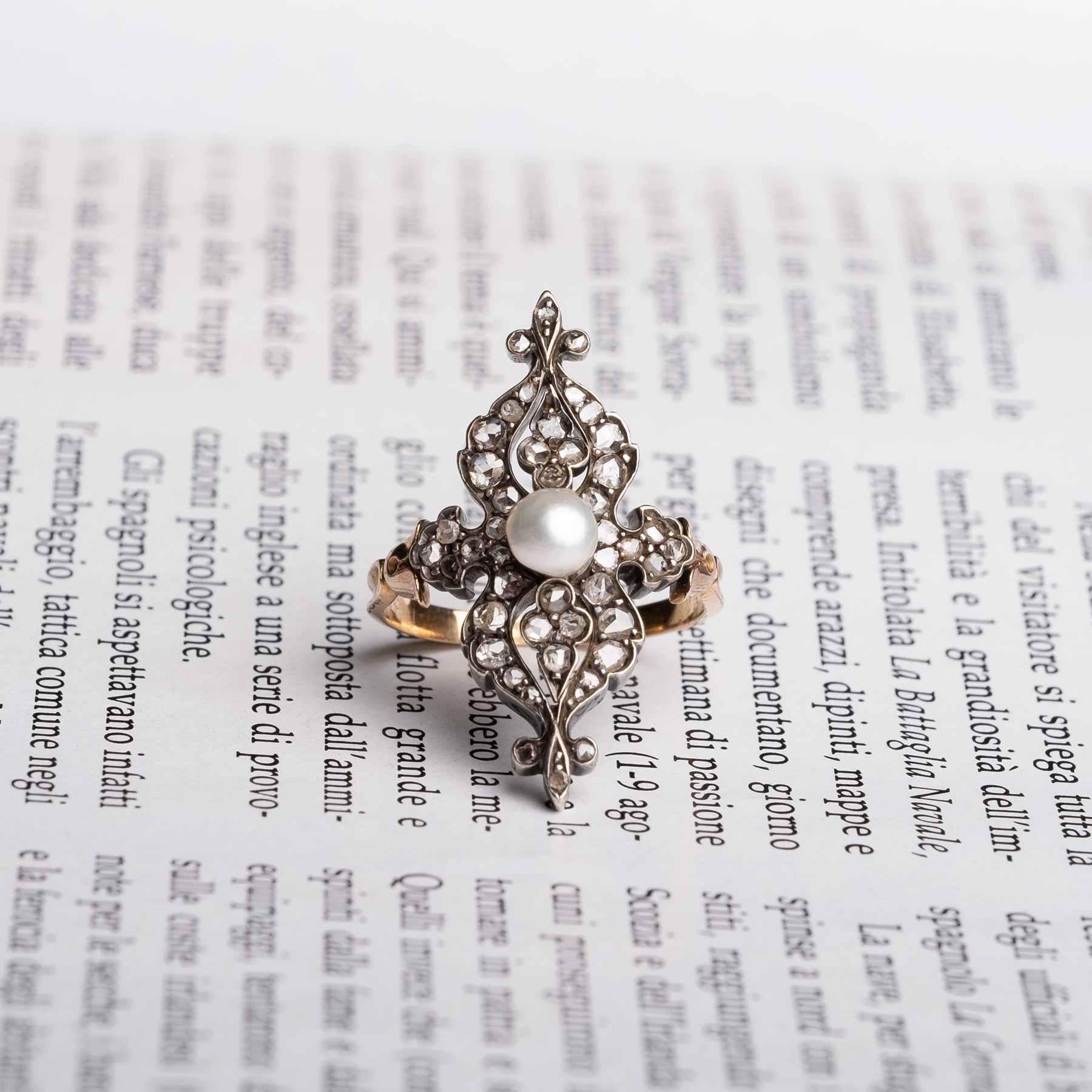 Women's Antique Pearl and Diamond Ring, 1800s For Sale