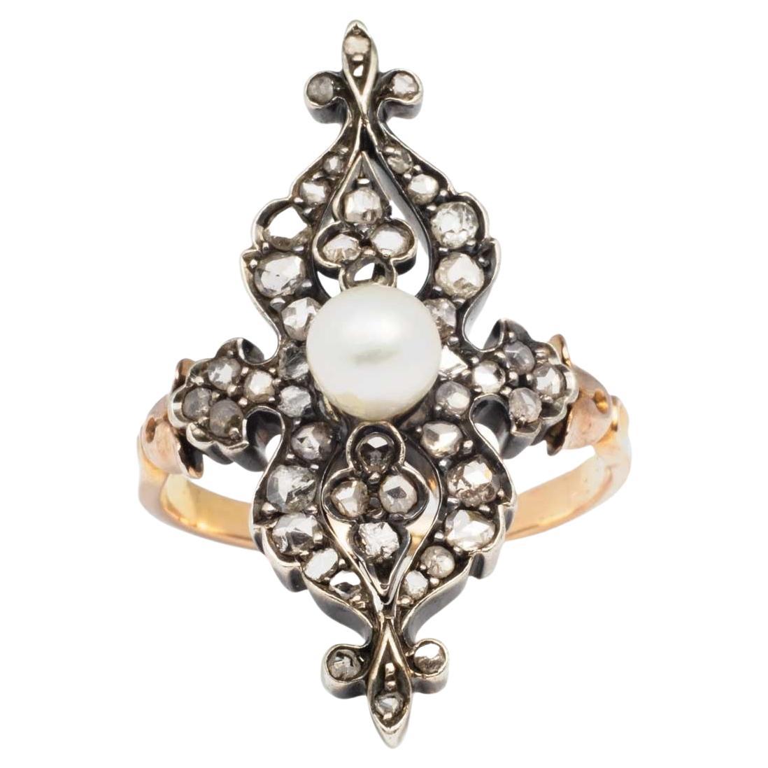Bague ancienne en perles et diamants, années 1800 en vente