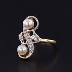 Antique Pearl and Diamond Ring of 18k Gold, Circa 1900