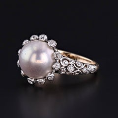 Antique Pearl and Diamond Ring of Gold and Platinum