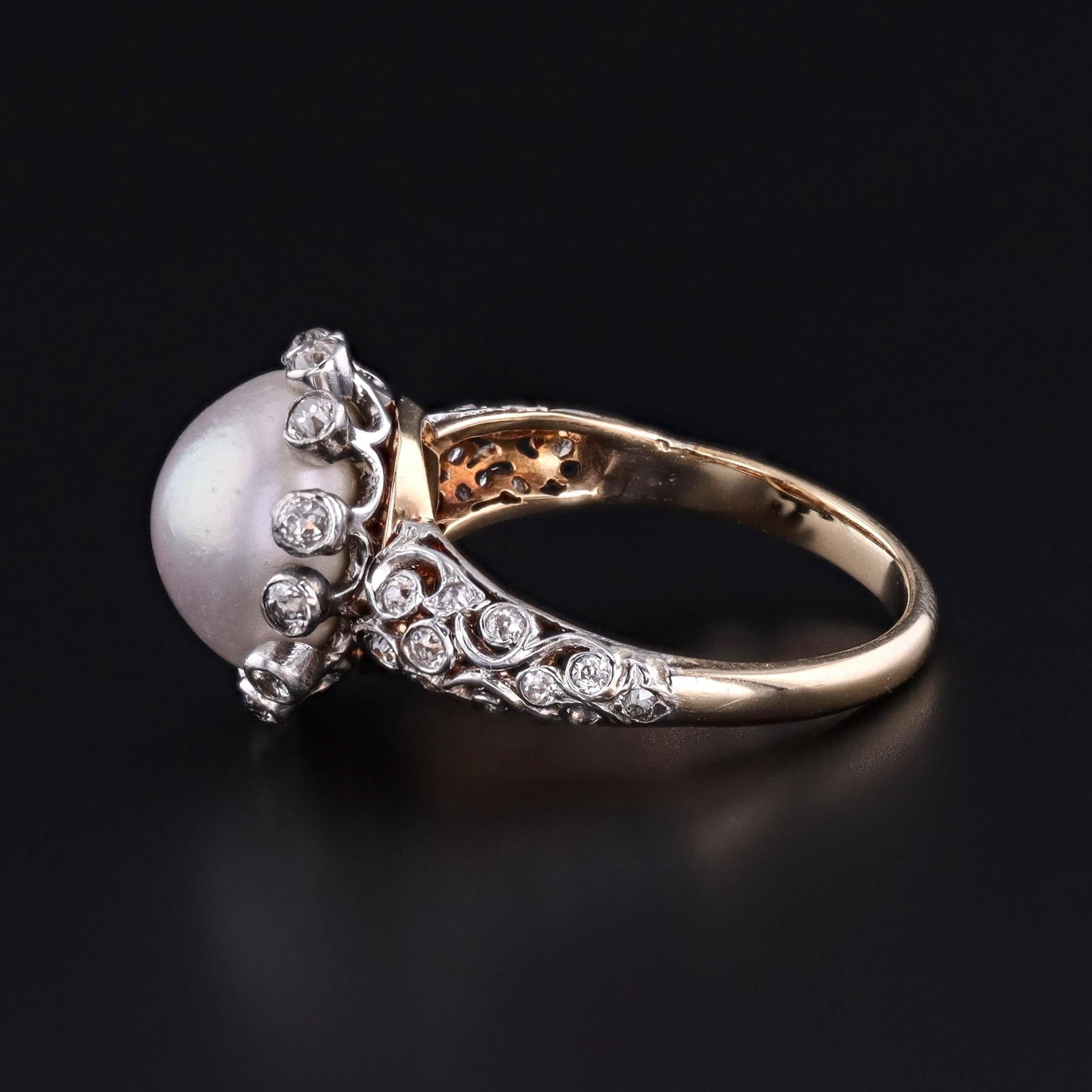 Edoardiano Anello antico con perle e diamanti in oro e platino in vendita