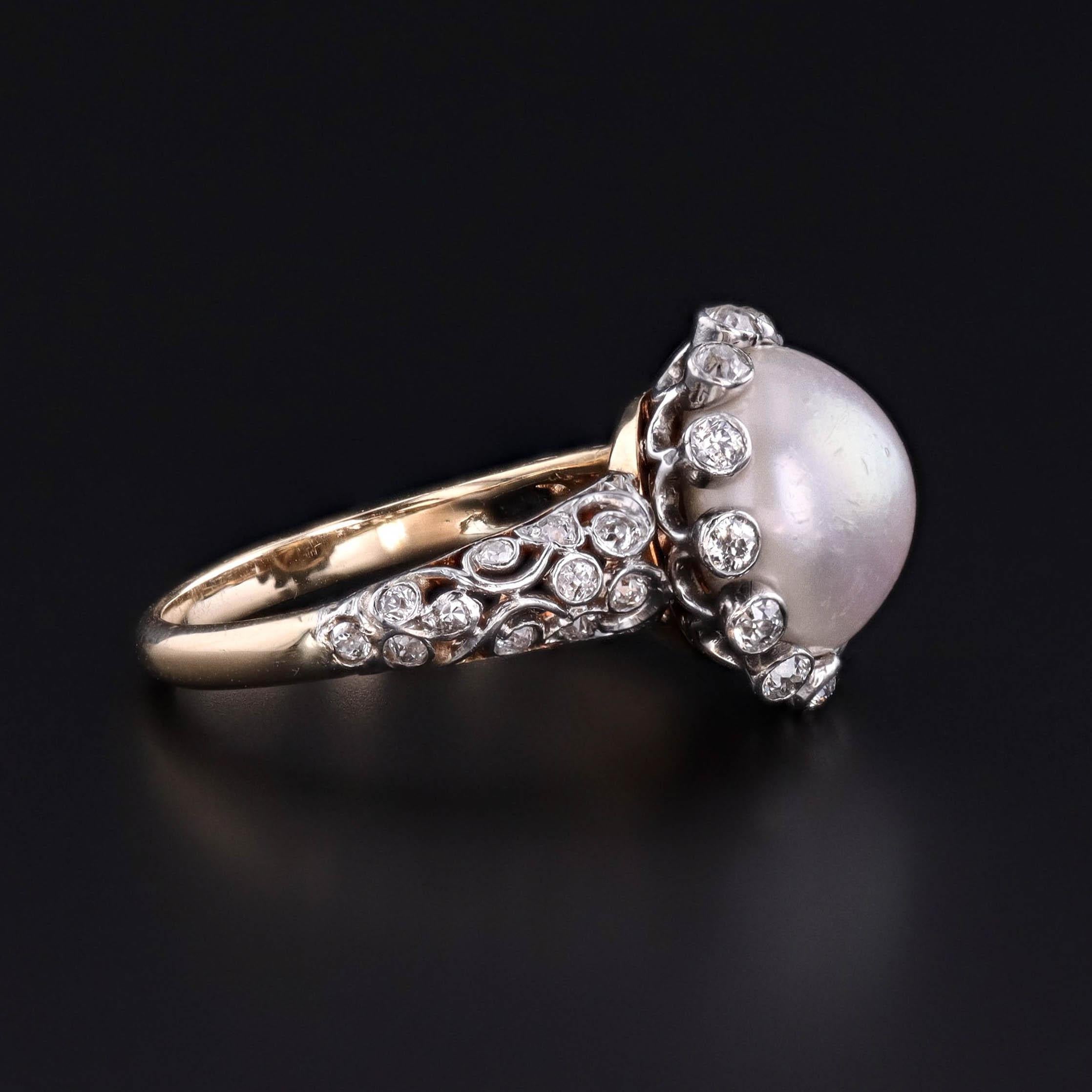 Grezzo Anello antico con perle e diamanti in oro e platino in vendita