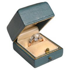 Edwardian Pearl Engagement Ring. Two Old Mine Cut Diamond Ring Leaf Platinum