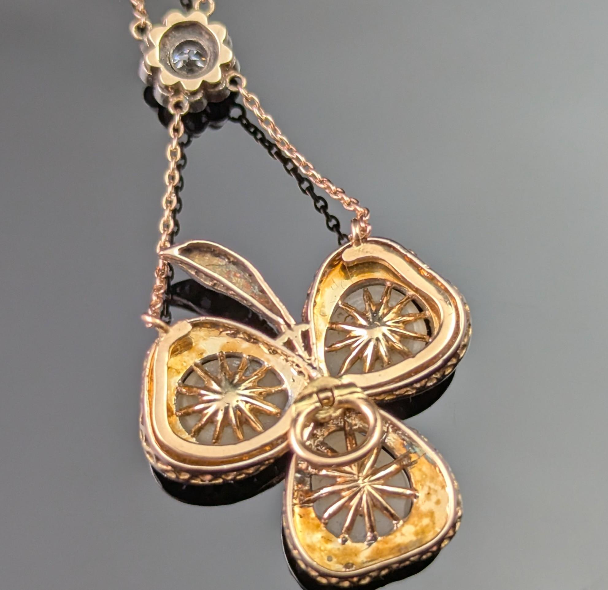Antique Pearl and Diamond Shamrock pendant necklace, Brooch For Sale 4