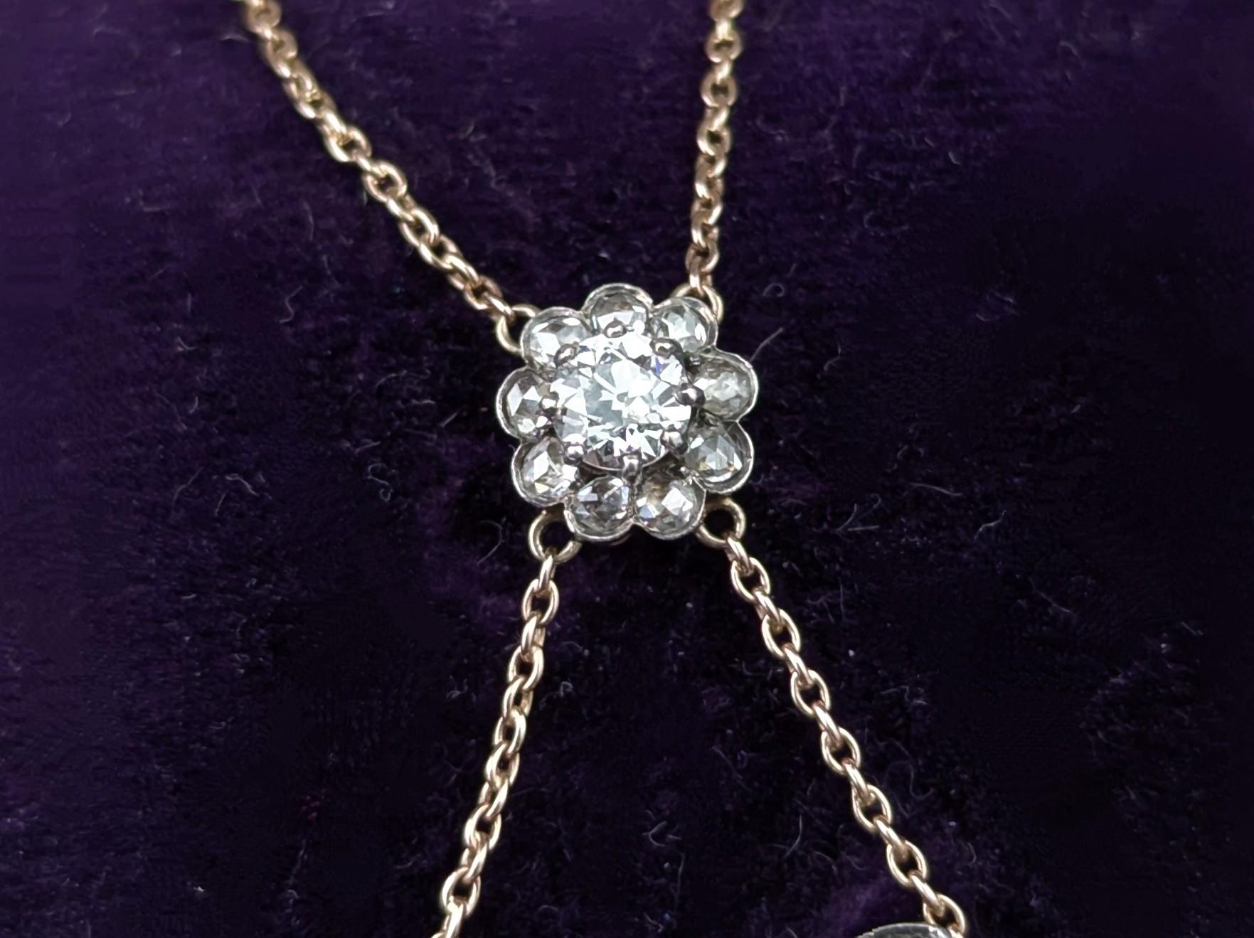 Antique Pearl and Diamond Shamrock pendant necklace, Brooch For Sale 5