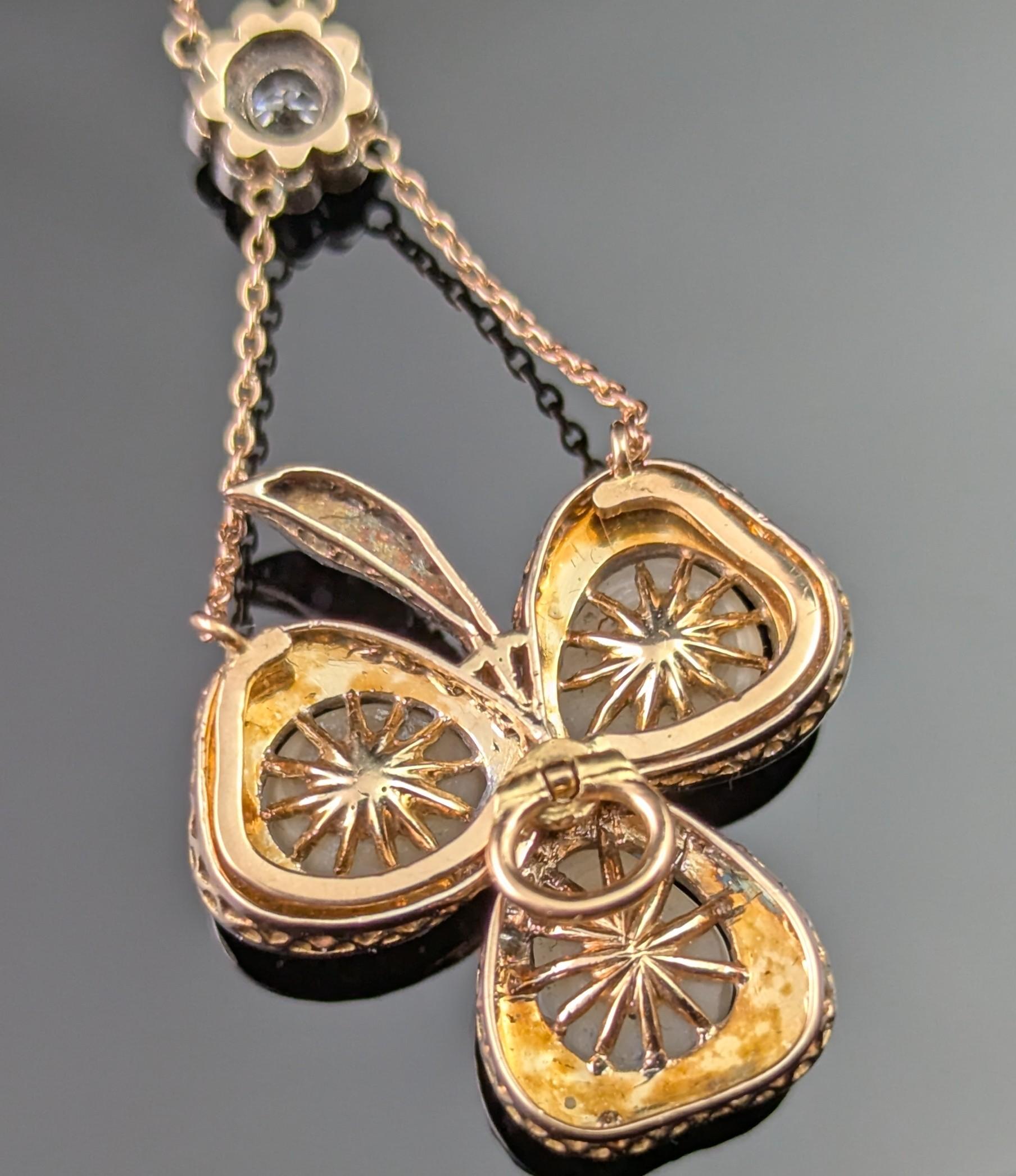 Antique Pearl and Diamond Shamrock pendant necklace, Brooch For Sale 3