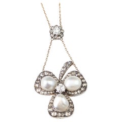 Antique Pearl and Diamond Shamrock pendant necklace, Brooch