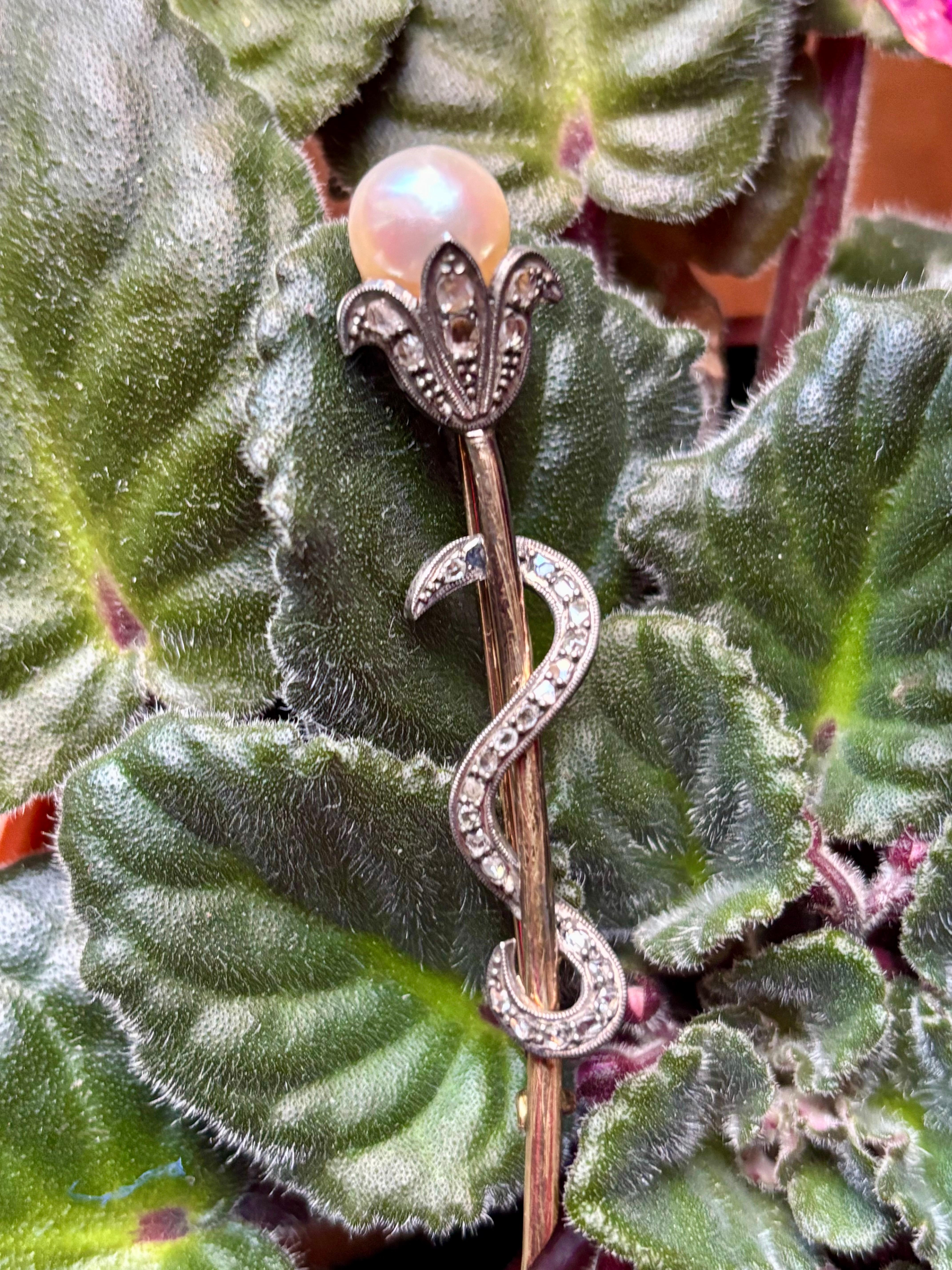 Antique Victorian Pearl and Diamond Flower Head, Snake Brooch. Circa 1890–1910 For Sale 5