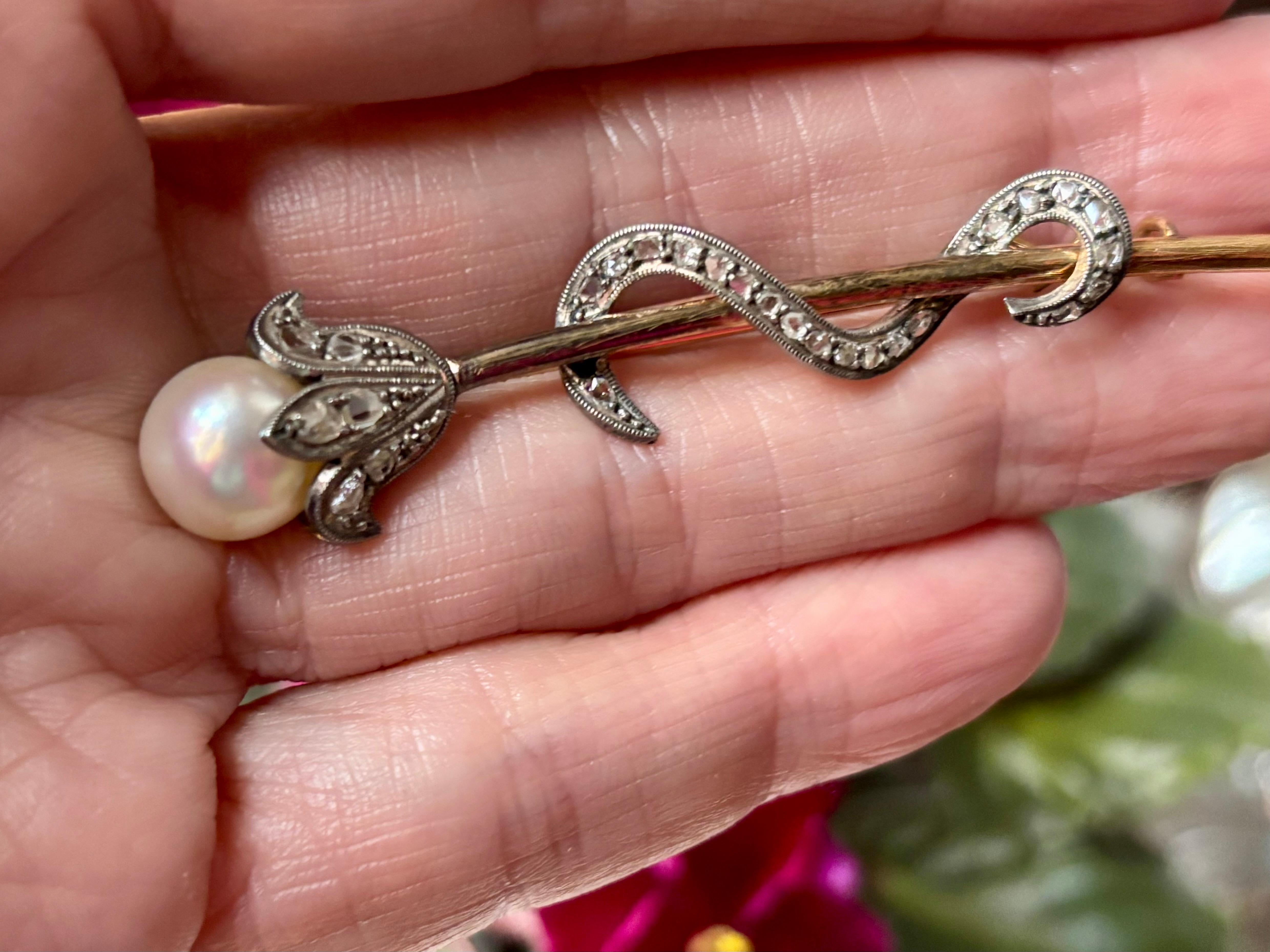 Antique Victorian Pearl and Diamond Flower Head, Snake Brooch. Circa 1890–1910 For Sale 7