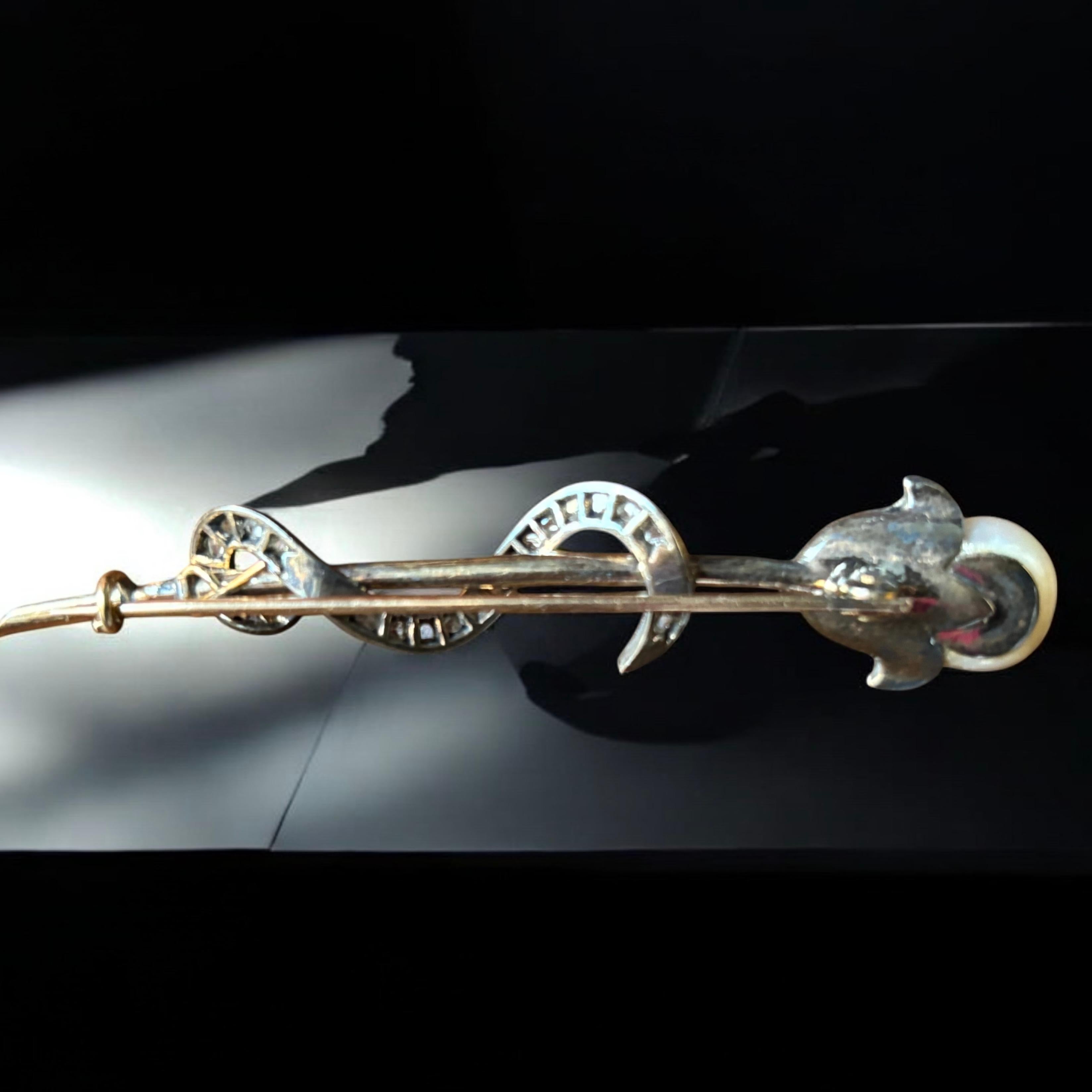 Antique Victorian Pearl and Diamond Flower Head, Snake Brooch. Circa 1890–1910 For Sale 3