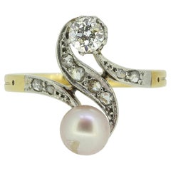 Antiker Ring mit Perlen- und Diamantwirbeln