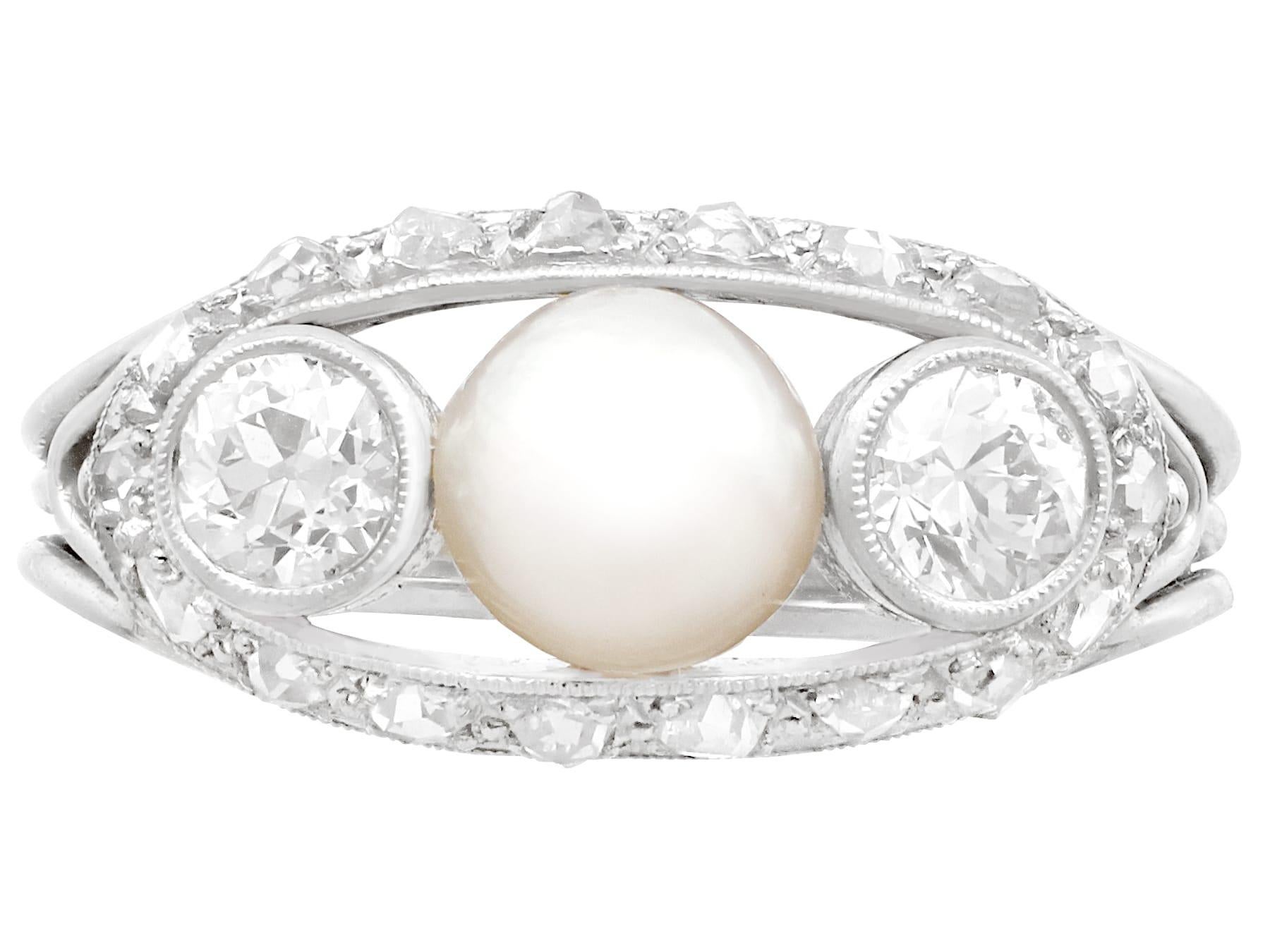 Round Cut Antique Pearl and Diamond White Gold Cocktail Ring Circa 1920 For Sale