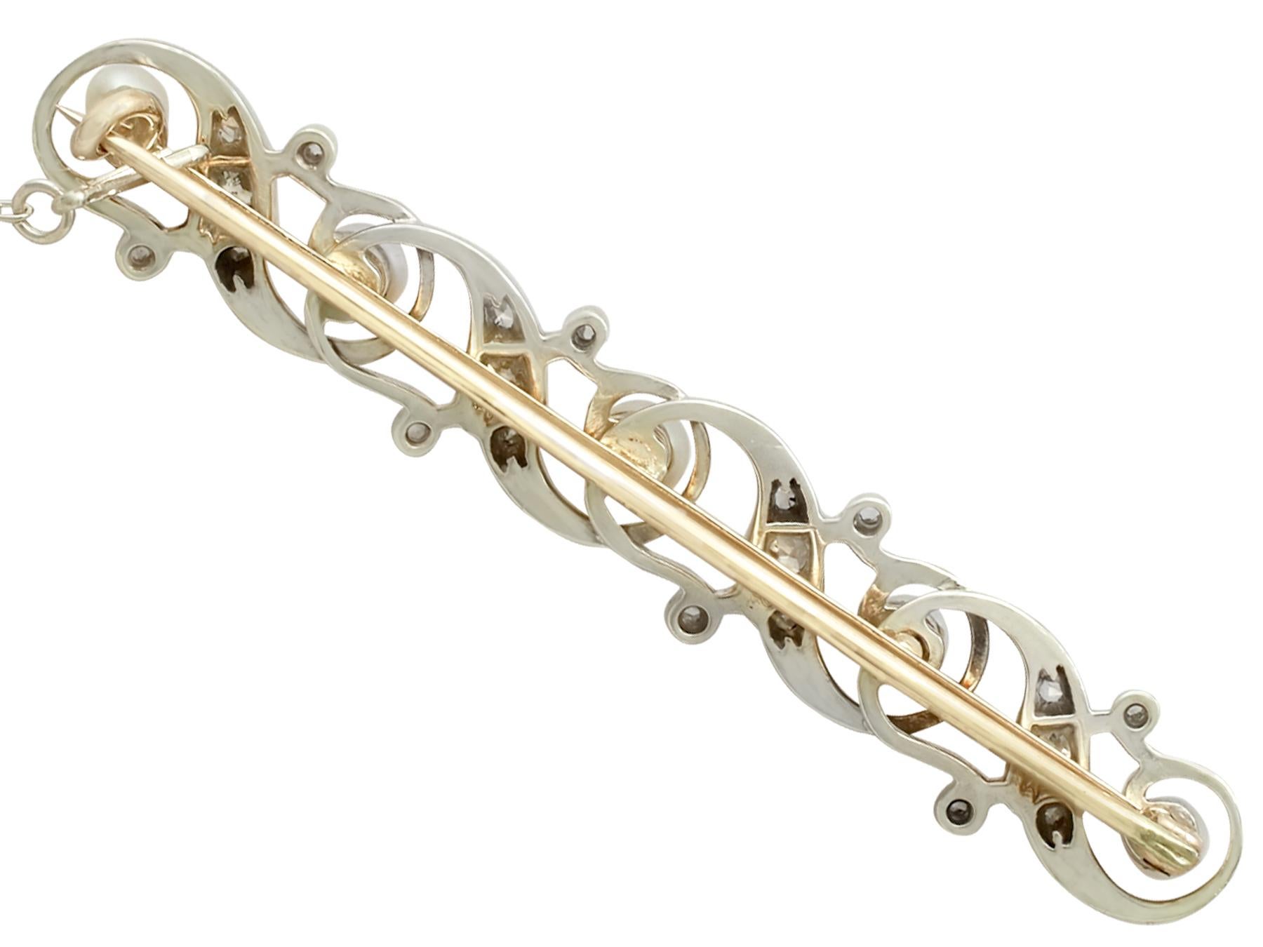 Women's or Men's Antique Pearl and Diamond Yellow Gold and Silver Set Brooch For Sale