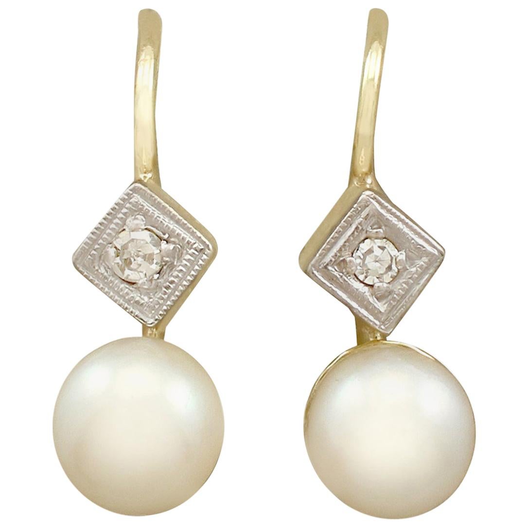 Antique Pearl and Diamond Yellow Gold Drop Earrings, circa 1930