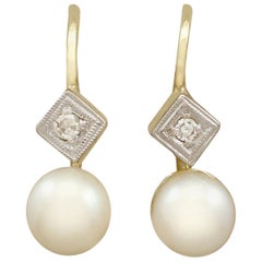 Antique Pearl and Diamond Yellow Gold Drop Earrings, circa 1930