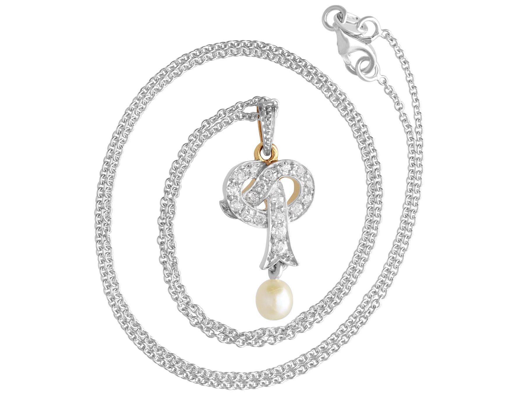 Round Cut Antique Pearl and Diamond Yellow Gold Pendant For Sale