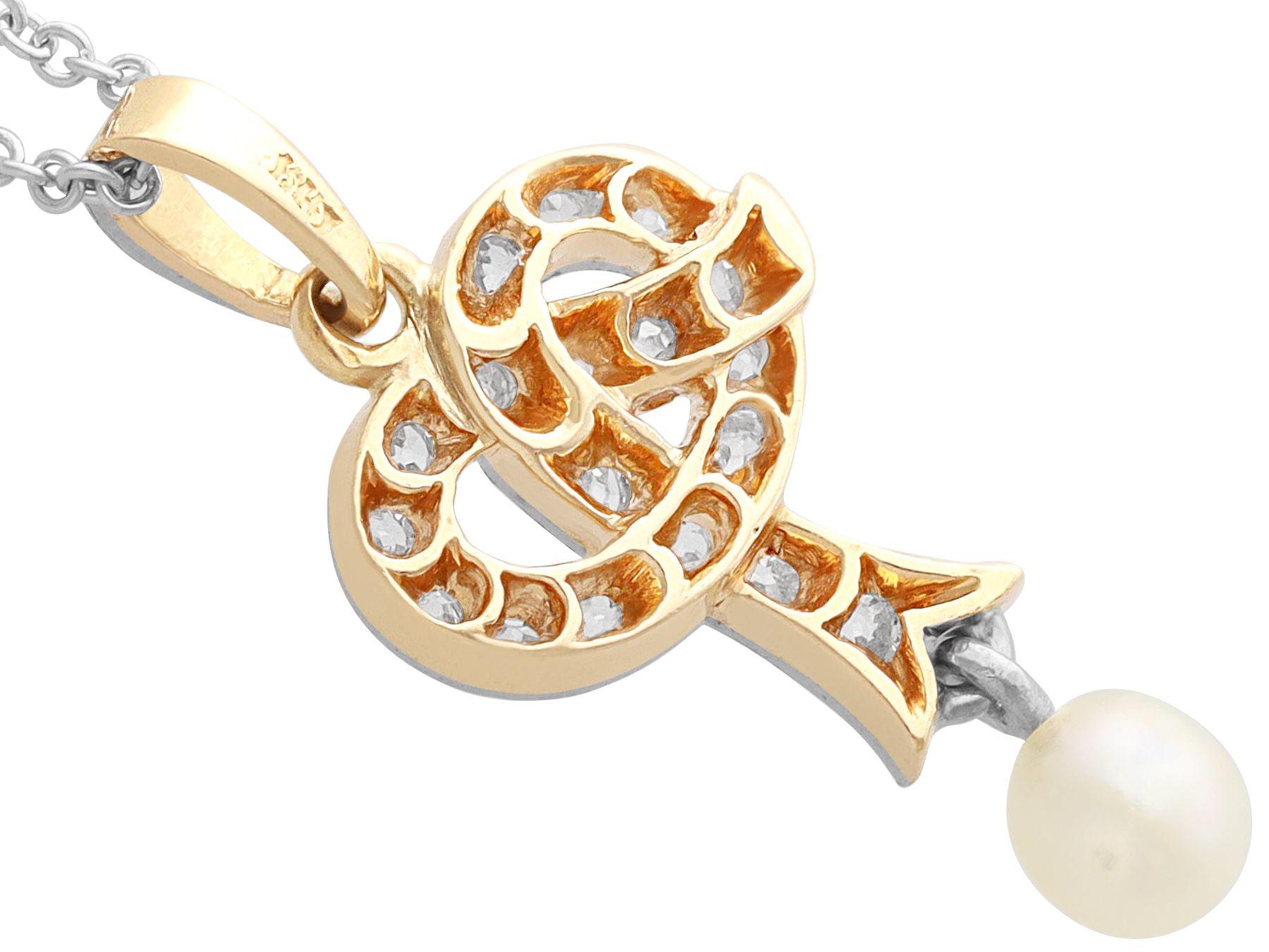 Women's or Men's Antique Pearl and Diamond Yellow Gold Pendant For Sale