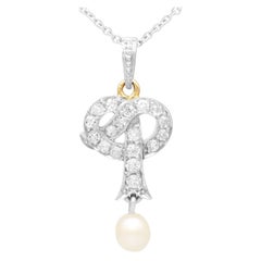 Pendentif ancien en or jaune 14 carats avec perles et diamants