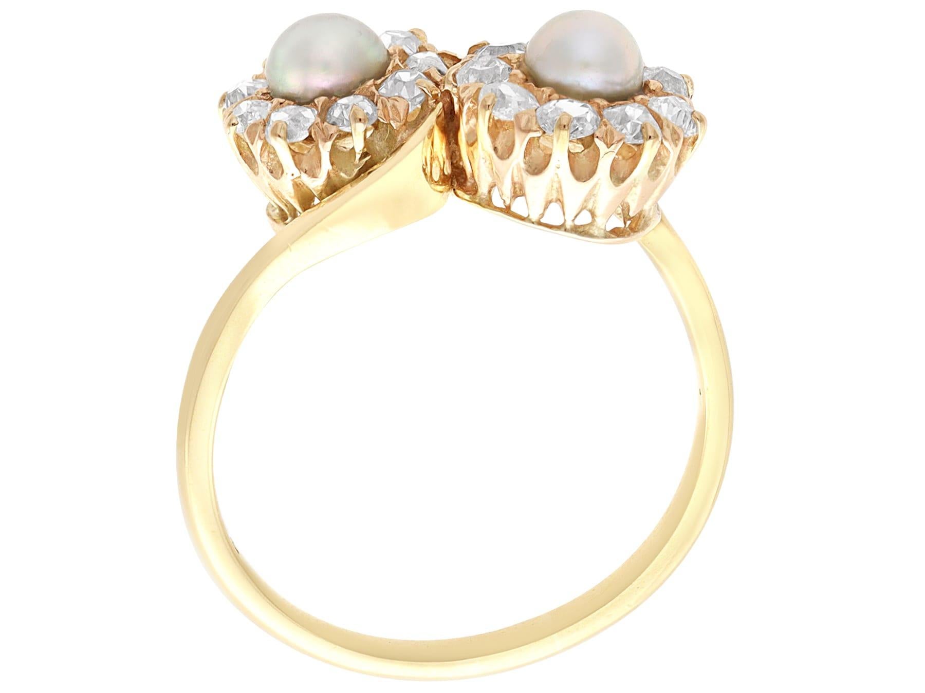 Cabochon Antique Pearl and Diamond Yellow Gold Twist Engagement Ring For Sale