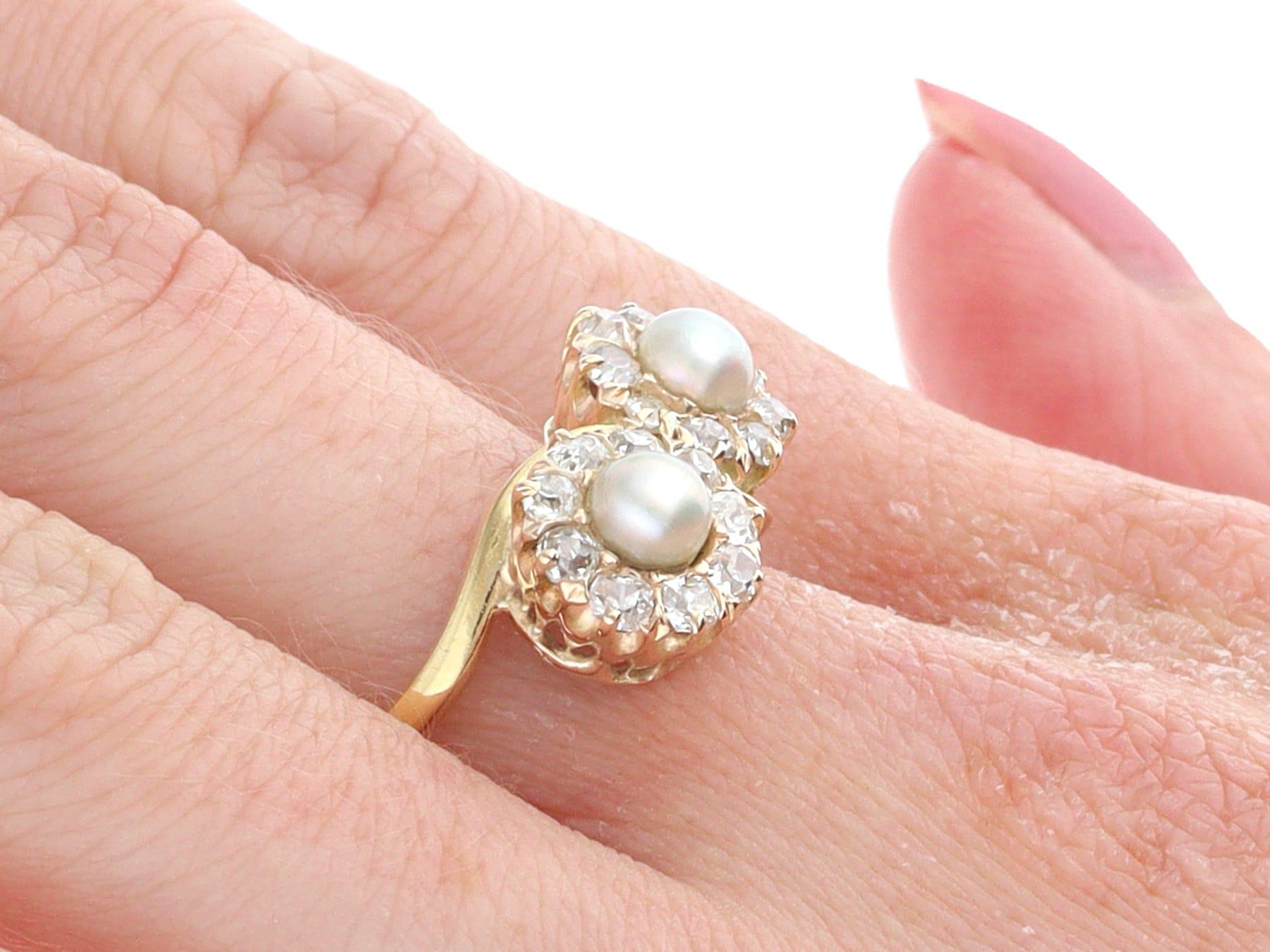 Antique Pearl and Diamond Yellow Gold Twist Engagement Ring For Sale 1