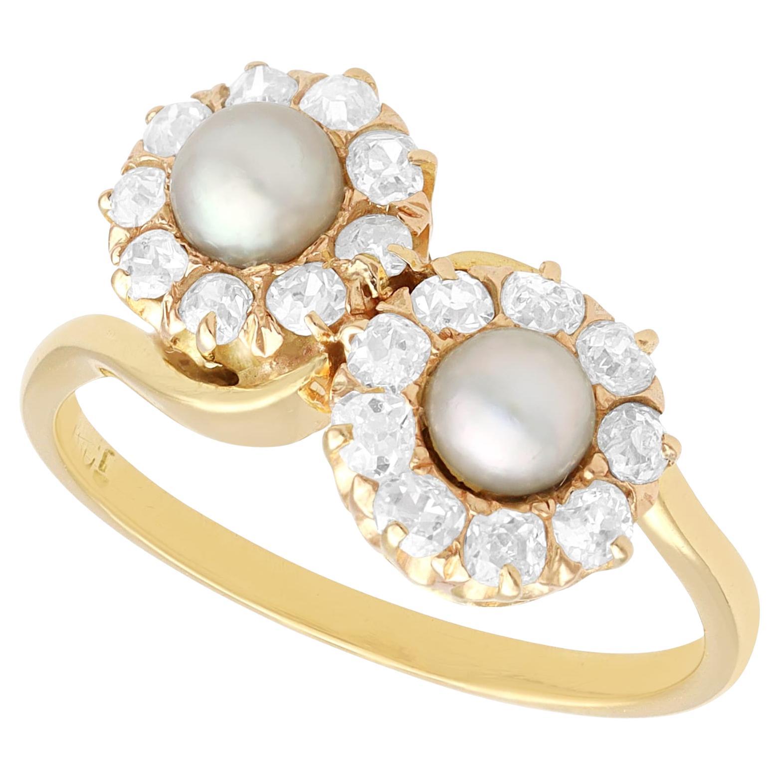 Antique Pearl and Diamond Yellow Gold Twist Engagement Ring For Sale