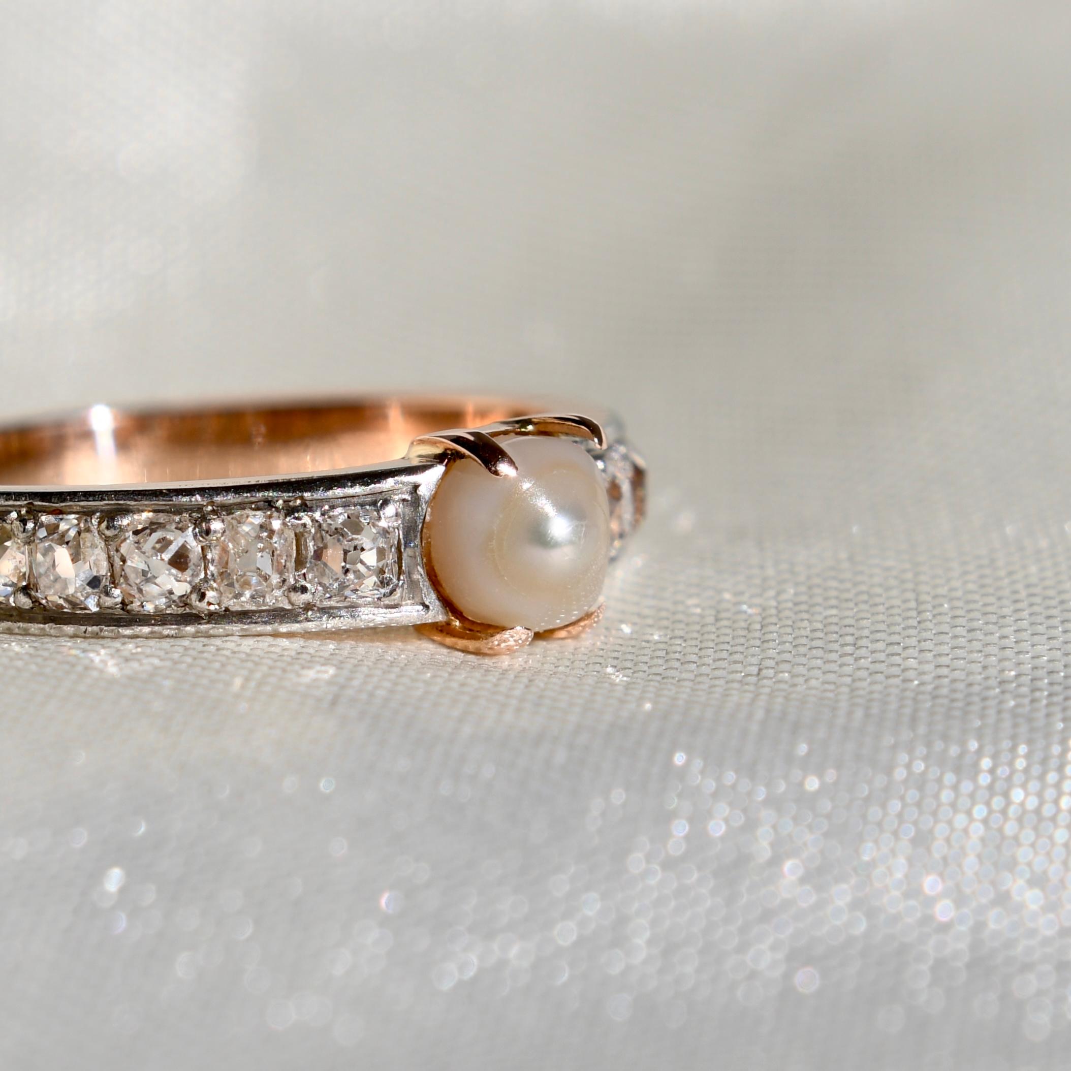 Women's Antique pearl and old mine cut diamond band ring, France around 1900  For Sale