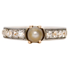Antique pearl and old mine cut diamond band ring, France around 1900
